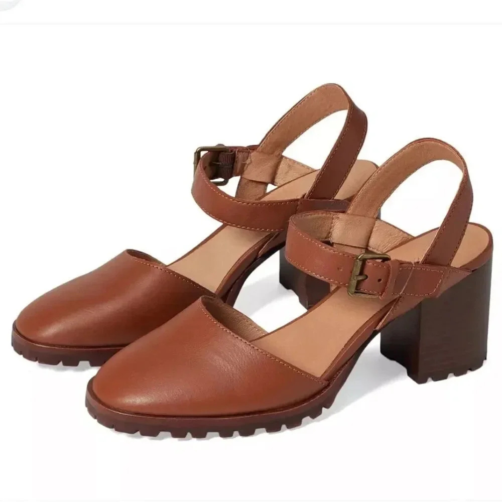 NEW Madewell Claudie Lugsole MaryJane Heels Leather Dried Maple